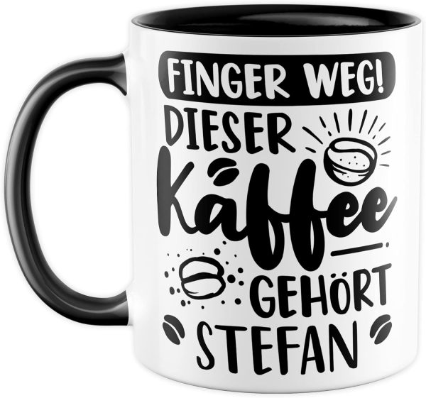Kaffee-Tasse personalisiert mit Spruch lustig - FINGER WEG! Dieser Kaffee gehört eigener Name - Geschenk personalisierbar Geschenk-Idee Büro personalisieren Kaffee-Becher (Weiß & Schwarz) 2