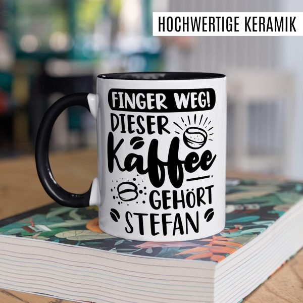 Kaffee-Tasse personalisiert mit Spruch lustig - FINGER WEG! Dieser Kaffee gehört eigener Name - Geschenk personalisierbar Geschenk-Idee Büro personalisieren Kaffee-Becher (Weiß & Schwarz) 4