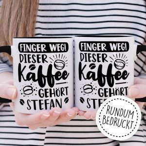 Kaffee-Tasse personalisiert mit Spruch lustig - FINGER WEG! Dieser Kaffee gehört eigener Name - Geschenk personalisierbar Geschenk-Idee Büro personalisieren Kaffee-Becher (Weiß & Schwarz) 14