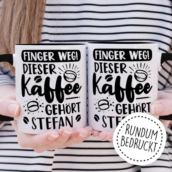 Kaffee-Tasse personalisiert mit Spruch lustig - FINGER WEG! Dieser Kaffee gehört eigener Name - Geschenk personalisierbar Geschenk-Idee Büro personalisieren Kaffee-Becher (Weiß & Schwarz) 5