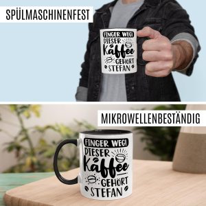 Kaffee-Tasse personalisiert mit Spruch lustig - FINGER WEG! Dieser Kaffee gehört eigener Name - Geschenk personalisierbar Geschenk-Idee Büro personalisieren Kaffee-Becher (Weiß & Schwarz) 16
