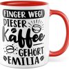 Kaffee-Tasse personalisiert mit Spruch lustig - FINGER WEG! Dieser Kaffee gehört eigener Name - Geschenk personalisierbar Geschenk-Idee Büro personalisieren Kaffee-Becher (Weiß & Rot) 13