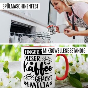 Kaffee-Tasse personalisiert mit Spruch lustig - FINGER WEG! Dieser Kaffee gehört eigener Name - Geschenk personalisierbar Geschenk-Idee Büro personalisieren Kaffee-Becher (Weiß & Rot) 16
