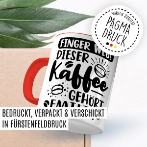 Kaffee-Tasse personalisiert mit Spruch lustig - FINGER WEG! Dieser Kaffee gehört eigener Name - Geschenk personalisierbar Geschenk-Idee Büro personalisieren Kaffee-Becher (Weiß & Rot) 18