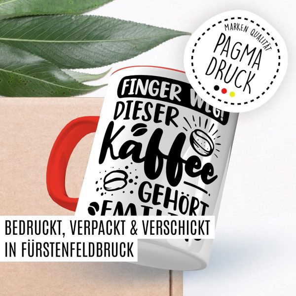 Kaffee-Tasse personalisiert mit Spruch lustig - FINGER WEG! Dieser Kaffee gehört eigener Name - Geschenk personalisierbar Geschenk-Idee Büro personalisieren Kaffee-Becher (Weiß & Rot) 7
