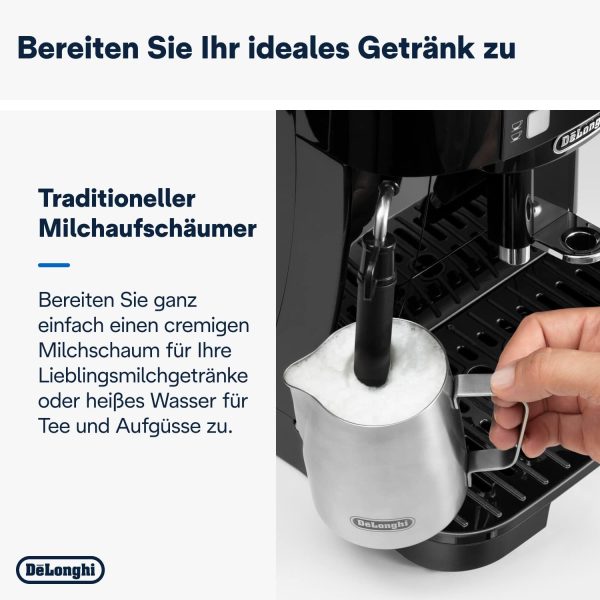 De'Longhi Magnifica S ECAM11.112.B, Kaffeevollautomat mit Milchaufschäumdüse für Cappuccino, mit Espresso Direktwahltasten und Drehregler, 2-Tassen-Funktion, Schwarz 4