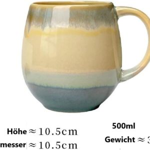 FülleMore 500ml große Kaffeetasse Porzellan Kaffeebecher mit Henkel Cappuccinotasse Kakaobecher Teetasse Keramikbecher für Büro und Zuhause (Blau) 8