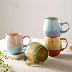 FülleMore 500ml große Kaffeetasse Porzellan Kaffeebecher mit Henkel Cappuccinotasse Kakaobecher Teetasse Keramikbecher für Büro und Zuhause (Blau) 12