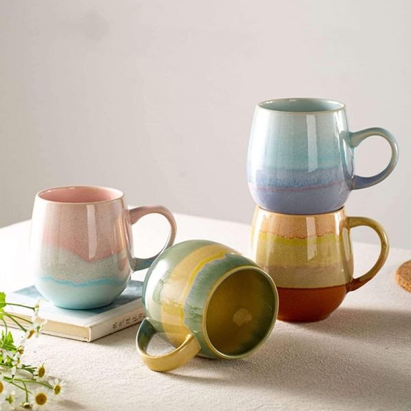 FülleMore 500ml große Kaffeetasse Porzellan Kaffeebecher mit Henkel Cappuccinotasse Kakaobecher Teetasse Keramikbecher für Büro und Zuhause (Blau) 4