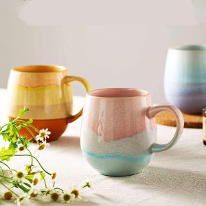FülleMore 500ml große Kaffeetasse Porzellan Kaffeebecher mit Henkel Cappuccinotasse Kakaobecher Teetasse Keramikbecher für Büro und Zuhause (Blau) 14
