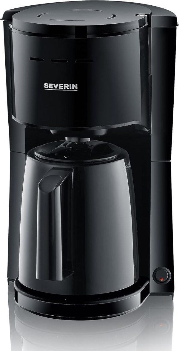 SEVERIN Filterkaffeemaschine mit Thermokanne, Kaffeemaschine für bis zu 8 Tassen, ansprechende Filtermaschine mit Isolierkanne, schwarz, 1 Liter, KA 9306 1