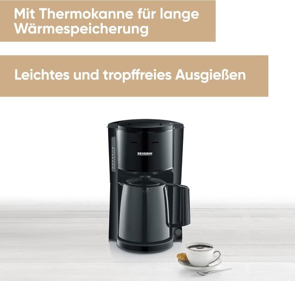 SEVERIN Filterkaffeemaschine mit Thermokanne, Kaffeemaschine für bis zu 8 Tassen, ansprechende Filtermaschine mit Isolierkanne, schwarz, 1 Liter, KA 9306 2