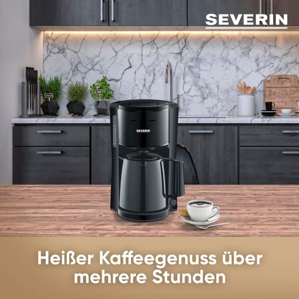 SEVERIN Filterkaffeemaschine mit Thermokanne, Kaffeemaschine für bis zu 8 Tassen, ansprechende Filtermaschine mit Isolierkanne, schwarz, 1 Liter, KA 9306 3