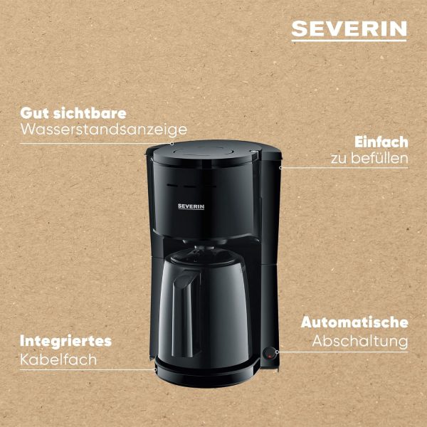 SEVERIN Filterkaffeemaschine mit Thermokanne, Kaffeemaschine für bis zu 8 Tassen, ansprechende Filtermaschine mit Isolierkanne, schwarz, 1 Liter, KA 9306 4