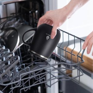 Ideus Kaffeebecher 470 ml (16 oz), doppelwandige vakuumisolierte Kaffee- und Teetasse aus Edelstahl mit rutschfestem Griff und Schiebemoduldeckel und großem Volumen (Schwarz) 17