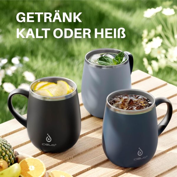 Ideus Kaffeebecher 470 ml (16 oz), doppelwandige vakuumisolierte Kaffee- und Teetasse aus Edelstahl mit rutschfestem Griff und Schiebemoduldeckel und großem Volumen (Schwarz) 8