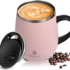 Ideus Kaffeebecher 470 ml (16 oz), doppelwandige vakuumisolierte Kaffee- und Teetasse aus Edelstahl mit rutschfestem Griff und Schiebemoduldeckel und großem Volumen (Hellrosa) 28