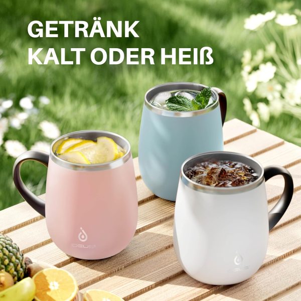 Ideus Kaffeebecher 470 ml (16 oz), doppelwandige vakuumisolierte Kaffee- und Teetasse aus Edelstahl mit rutschfestem Griff und Schiebemoduldeckel und großem Volumen (Hellrosa) 8