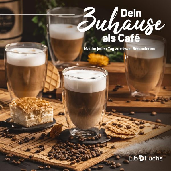 ElbFuchs® Doppelwandige Latte Macchiato Gläser Set [4x 350ml] Kristallklare Thermogläser doppelwandig | Ideal als Cappuccino Gläser | Kaffegläser | Teegläser 3
