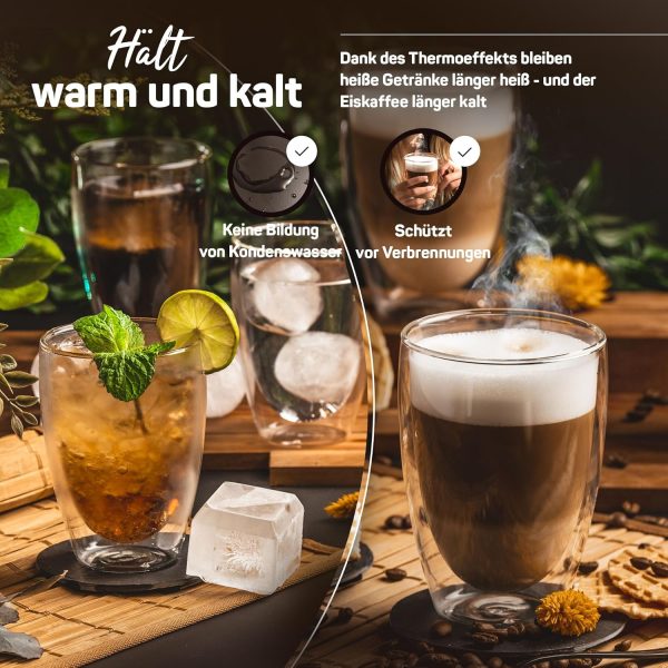ElbFuchs® Doppelwandige Latte Macchiato Gläser Set [4x 350ml] Kristallklare Thermogläser doppelwandig | Ideal als Cappuccino Gläser | Kaffegläser | Teegläser 4