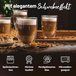 ElbFuchs® Doppelwandige Latte Macchiato Gläser Set [4x 350ml] Kristallklare Thermogläser doppelwandig | Ideal als Cappuccino Gläser | Kaffegläser | Teegläser 16