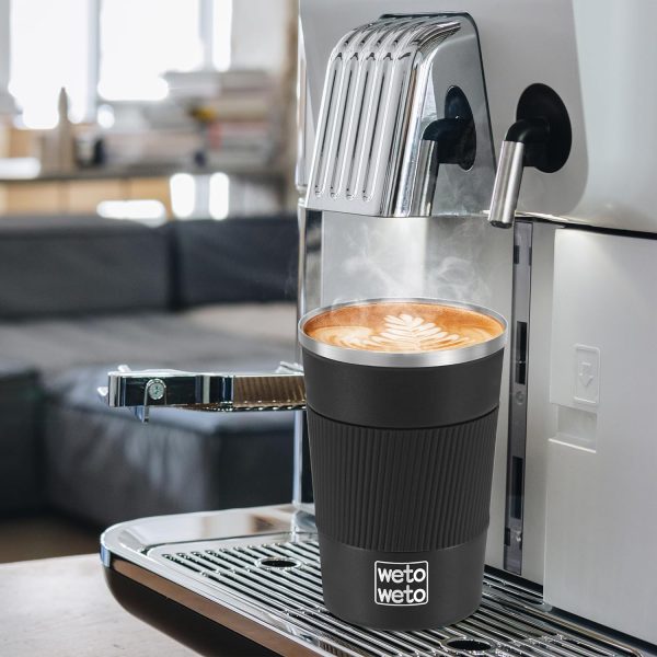WETOWETO 380ml Kaffeebecher, isolierter Reise-Kaffeebecher, Edelstahl-Kaffeebecher, auslaufsicherer Kaffeebecher mit Deckel, tragbarer Thermobecher, Kaffeebecher (schwarz) 6
