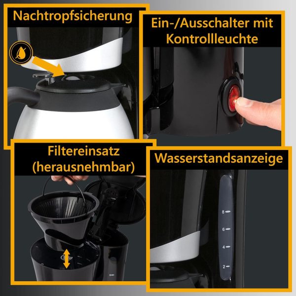 Clatronic® Kaffeemaschine mit Thermokanne | Kaffeeautomat für 8-10 Tassen | Filterkaffee | Tropfstopp & Auto-Abschaltung | Filtereinsatz herausnehmbar | Wasserstandsanzeige | 1 Liter | KA 3327 schwarz 4