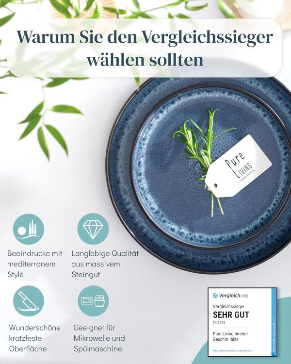 Steingut Kaffeetassen 6 Pers. Ibiza Hochwertiges Mediterranes TEST SEHR GUT Tassen Set, Spülmaschinen-, Mikrowellen- und Kratzfest - Stylisches Tee- und Kaffeebecher Set - Pure Living in Tiefblau 2