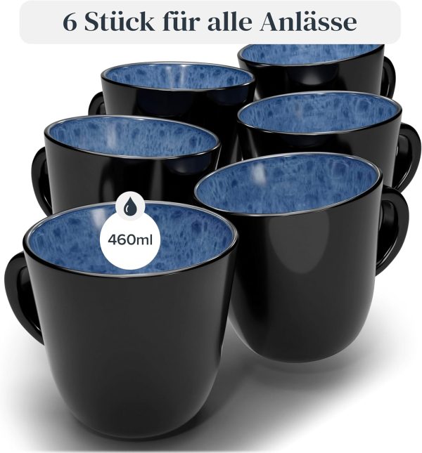 Steingut Kaffeetassen 6 Pers. Ibiza Hochwertiges Mediterranes TEST SEHR GUT Tassen Set, Spülmaschinen-, Mikrowellen- und Kratzfest - Stylisches Tee- und Kaffeebecher Set - Pure Living in Tiefblau 3