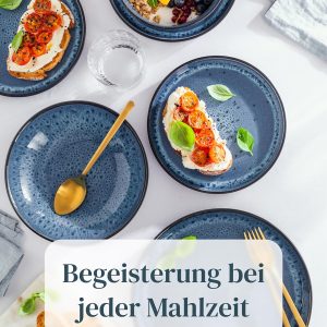 Steingut Kaffeetassen 6 Pers. Ibiza Hochwertiges Mediterranes TEST SEHR GUT Tassen Set, Spülmaschinen-, Mikrowellen- und Kratzfest - Stylisches Tee- und Kaffeebecher Set - Pure Living in Tiefblau 12