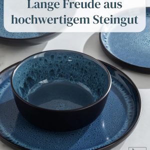 Steingut Kaffeetassen 6 Pers. Ibiza Hochwertiges Mediterranes TEST SEHR GUT Tassen Set, Spülmaschinen-, Mikrowellen- und Kratzfest - Stylisches Tee- und Kaffeebecher Set - Pure Living in Tiefblau 16