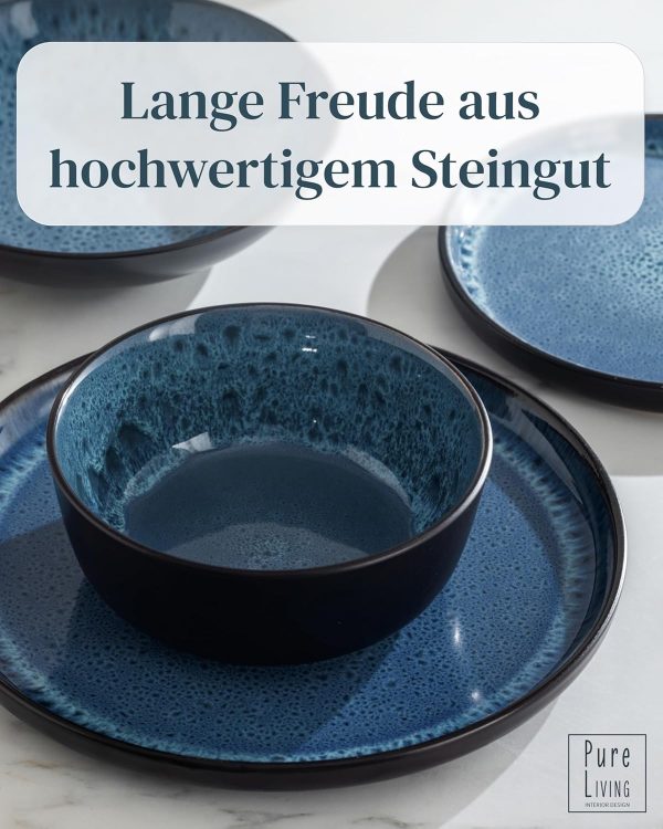 Steingut Kaffeetassen 6 Pers. Ibiza Hochwertiges Mediterranes TEST SEHR GUT Tassen Set, Spülmaschinen-, Mikrowellen- und Kratzfest - Stylisches Tee- und Kaffeebecher Set - Pure Living in Tiefblau 6