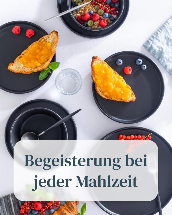 Steingut Kaffeetassen 6 Pers. Manhattan Hochwertiges Urban Style TEST SEHR GUT Tassen Set, Spülmaschinen-, Mikrowellen- und Kratzfest- Stylisches Tee- und Kaffeebecher Set- Pure Living in matt schwarz 4