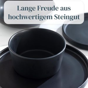 Steingut Kaffeetassen 6 Pers. Manhattan Hochwertiges Urban Style TEST SEHR GUT Tassen Set, Spülmaschinen-, Mikrowellen- und Kratzfest- Stylisches Tee- und Kaffeebecher Set- Pure Living in matt schwarz 17