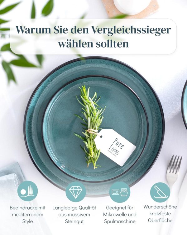 Steingut Kaffeetassen 6 Pers. Ibiza Hochwertiges Mediterranes TEST SEHR GUT Tassen Set, Spülmaschinen-, Mikrowellen- und Kratzfest - Stylisches Tee- und Kaffeebecher Set - Pure Living in Petrol 2