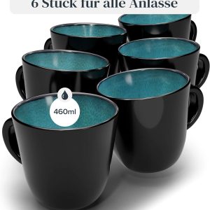 Steingut Kaffeetassen 6 Pers. Ibiza Hochwertiges Mediterranes TEST SEHR GUT Tassen Set, Spülmaschinen-, Mikrowellen- und Kratzfest - Stylisches Tee- und Kaffeebecher Set - Pure Living in Petrol 10