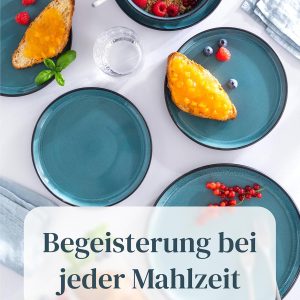 Steingut Kaffeetassen 6 Pers. Ibiza Hochwertiges Mediterranes TEST SEHR GUT Tassen Set, Spülmaschinen-, Mikrowellen- und Kratzfest - Stylisches Tee- und Kaffeebecher Set - Pure Living in Petrol 12
