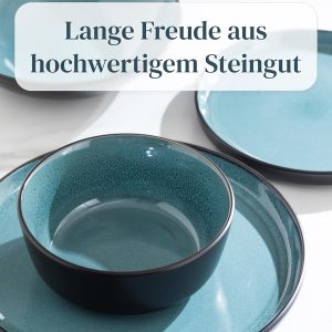 Steingut Kaffeetassen 6 Pers. Ibiza Hochwertiges Mediterranes TEST SEHR GUT Tassen Set, Spülmaschinen-, Mikrowellen- und Kratzfest - Stylisches Tee- und Kaffeebecher Set - Pure Living in Petrol 16
