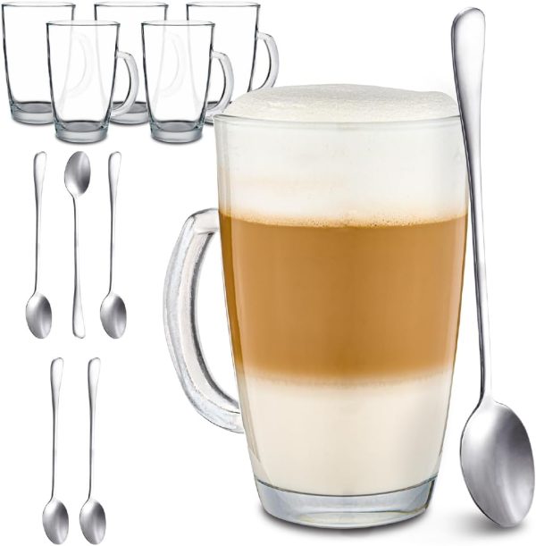 Cosumy 12 Latte Macchiato Gläser mit Henkel und Löffel - 300ml - Hält lange warm - Ideale Größe für Kaffeevollautomaten - Spülmaschinenfest 1