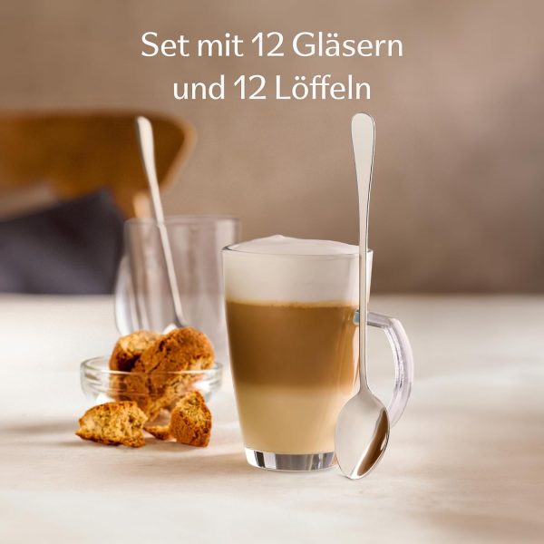 Cosumy 12 Latte Macchiato Gläser mit Henkel und Löffel - 300ml - Hält lange warm - Ideale Größe für Kaffeevollautomaten - Spülmaschinenfest 2