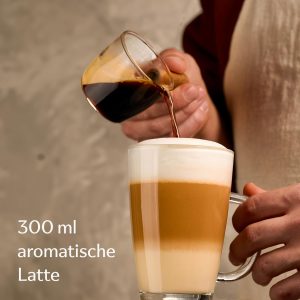 Cosumy 12 Latte Macchiato Gläser mit Henkel und Löffel - 300ml - Hält lange warm - Ideale Größe für Kaffeevollautomaten - Spülmaschinenfest 12