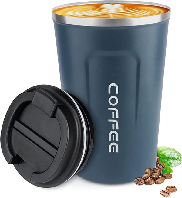 ERBO Kaffeebecher to go, Thermobecher Edelsthal, Auslaufsicher Kaffeetasse Kaffeebecher mit Deckel, Kaffeetasse Thermobecher für Unterwegs Umweltfreundlich, Blau 380ml 1