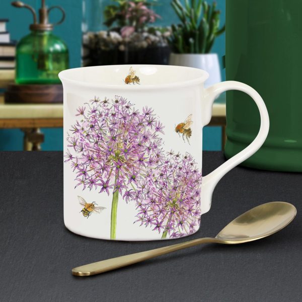 Lesser & Pavey Kaffeetasse im britischen Design, Keramik-Kaffeetassen für Zuhause oder Arbeit, große Tassen für heiße Getränke, Bee Tanical Allium Tee- und Kaffeetassen – Sarah Boddy 2