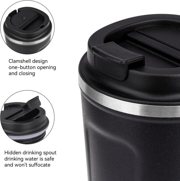 ERBO Kaffeebecher to go, Thermobecher Edelsthal, Auslaufsicher Kaffeetasse Kaffeebecher mit Deckel, Kaffeetasse Thermobecher für Unterwegs Umweltfreundlich, (Weiß + Schwarz) 380ml 4