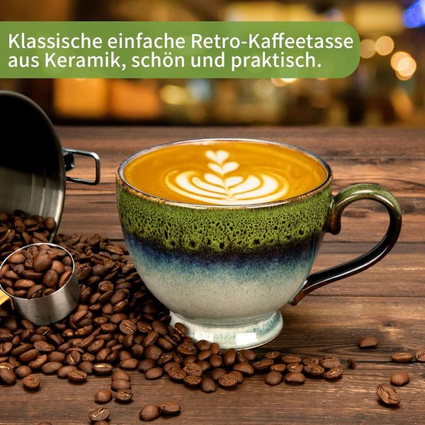 TELANKS Kaffeetasse Groß, 500 ml Große Tasse, Cappuccino Tassen Steingut, Tasse Keramik, Kaffeetasse aus Porzellan, Teetasse mit Henkel, Kaffeebecher Steingut 3