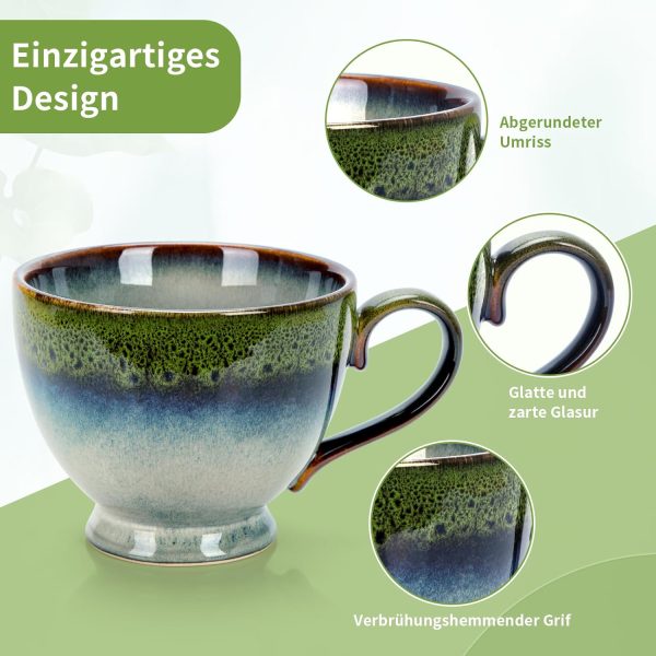 TELANKS Kaffeetasse Groß, 500 ml Große Tasse, Cappuccino Tassen Steingut, Tasse Keramik, Kaffeetasse aus Porzellan, Teetasse mit Henkel, Kaffeebecher Steingut 5