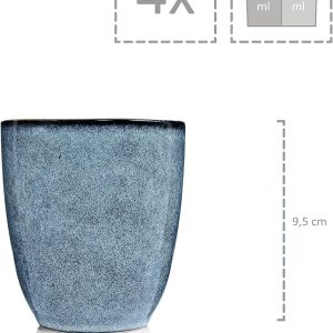 Sänger | Tasse ohne Henkel Darwin 4 tlg, Kaffee Gläser 4 Personen, Steingut Kaffee Becher, Kaffeebecher ohne Henkel Handmade, Mokka Tassen Set, Kaffeebecher Set Blau 300 ml | PREMIUM COLLECTION 6