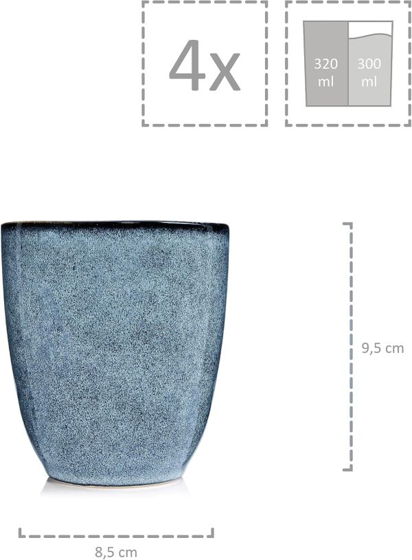 Sänger | Tasse ohne Henkel Darwin 4 tlg, Kaffee Gläser 4 Personen, Steingut Kaffee Becher, Kaffeebecher ohne Henkel Handmade, Mokka Tassen Set, Kaffeebecher Set Blau 300 ml | PREMIUM COLLECTION 3