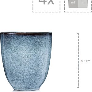 Sänger | Tasse ohne Henkel Darwin 4 tlg, Kaffee Gläser 4 Personen, Steingut Kaffee Becher, Kaffeebecher ohne Henkel Handmade, Mokka Tassen Set, Kaffeebecher Set Blau 180 ml | PREMIUM COLLECTION 9