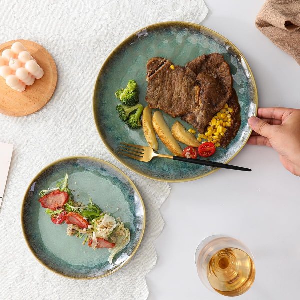 Henten Home 4 teilig Teller Steingut, Grün Dessertteller Frühstücksteller- Flache Kuchenteller Salatteller Set für 4 Personen, Speiseteller Set 6